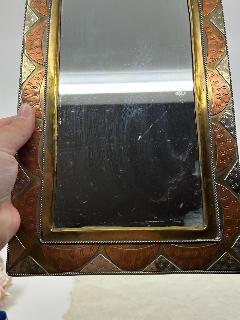 Vintage Morocco Arch Mirror Handmade Mixed Metal Tin Celestial Moon Star Wall - Picture 7 of 10